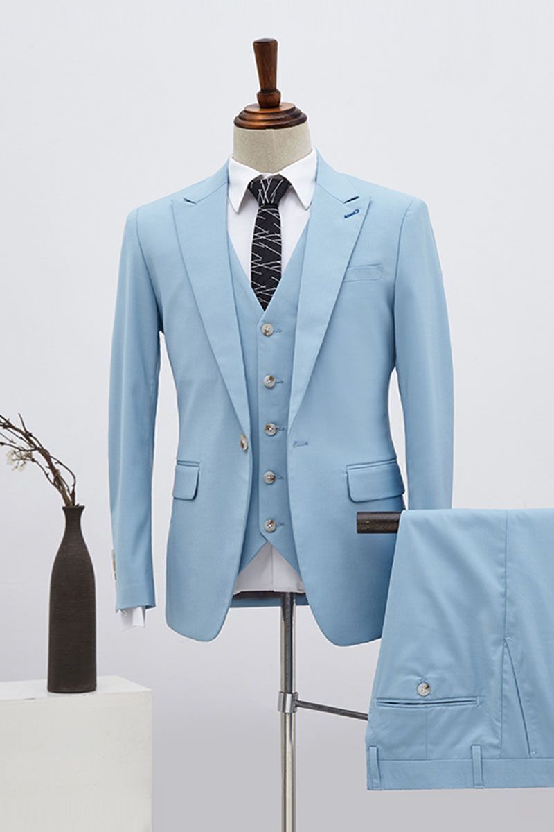Boyce Hot Sky Blue 3 Pieces Single Breasted Slim Fit Custom Business Suit-babyonlinedressde