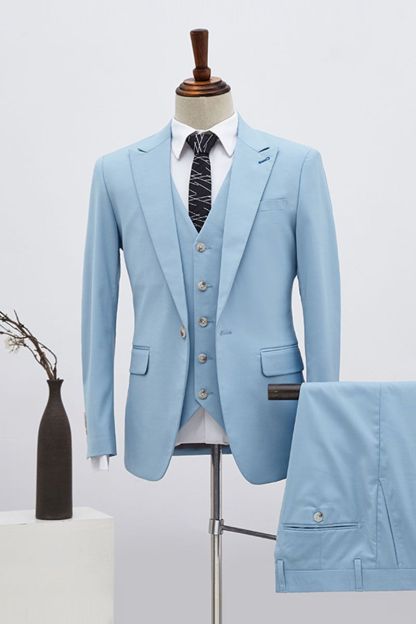 Boyce Hot Sky Blue 3 Pieces Single Breasted Slim Fit Custom Business Suit-babyonlinedressde