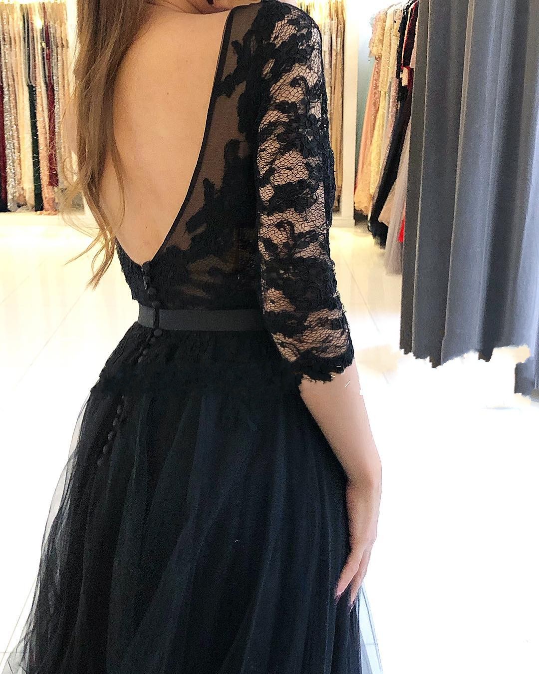 Fashion Abendkleider Lang Schwarz | Abiballkleider Mit Ärmel-babyonlinedressde