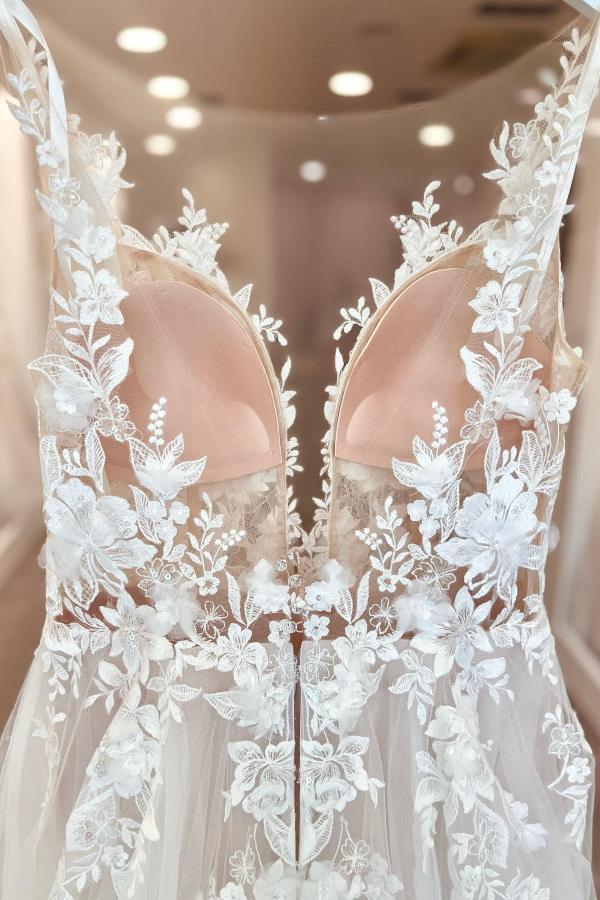 Boho Brautkleider A Linie Spitze | Hochzeitskleider Günstig Online-babyonlinedressde