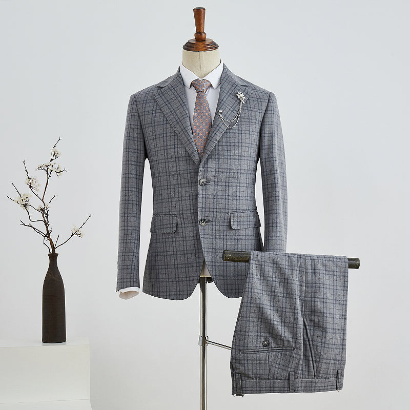 Bishop Trendy Gray Plaid Slim Fit Tailored Business Suit For Men-babyonlinedressde