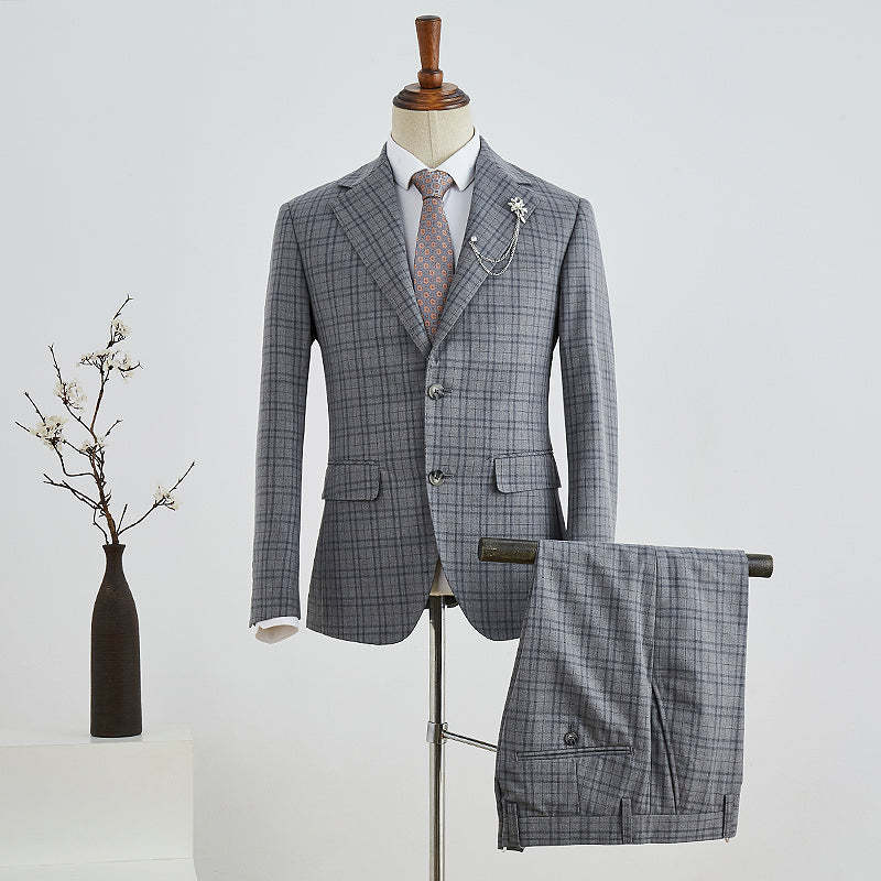 Bishop Trendy Gray Plaid Slim Fit Tailored Business Suit For Men-babyonlinedressde