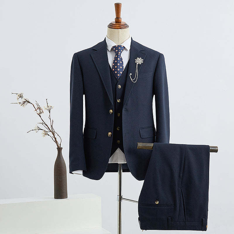 Brook Formal Navy Blue Notched Lapel 2 Buttons Slim Fit Bespoke Suit-babyonlinedressde