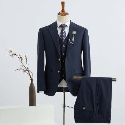 Brook Formal Navy Blue Notched Lapel 2 Buttons Slim Fit Bespoke Suit-babyonlinedressde