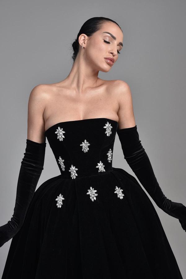 Vintage Abendkleider Kurz Velvet Schwarze Cocktailkleider Partykleider