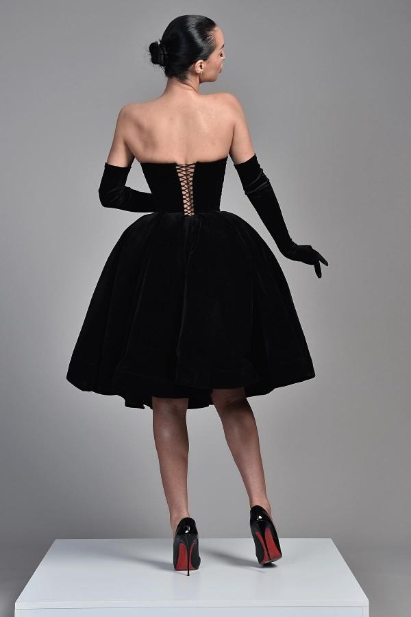 Vintage Abendkleider Kurz Velvet Schwarze Cocktailkleider Partykleider