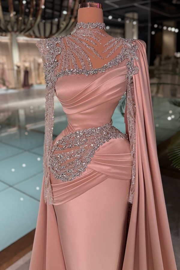 Dusty Rosa Abendkleider Lang Glitzer Ballkleider mit Ärmel