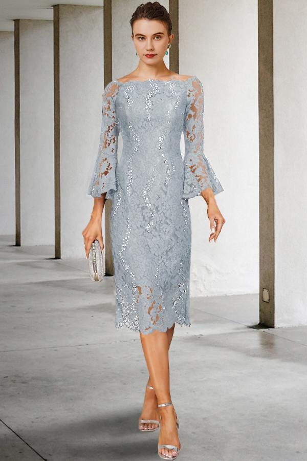 Navy Blaue Brautmutterkleider Teelang Spitze Kleider für Brautmutter Günstig-babyonlinedressde