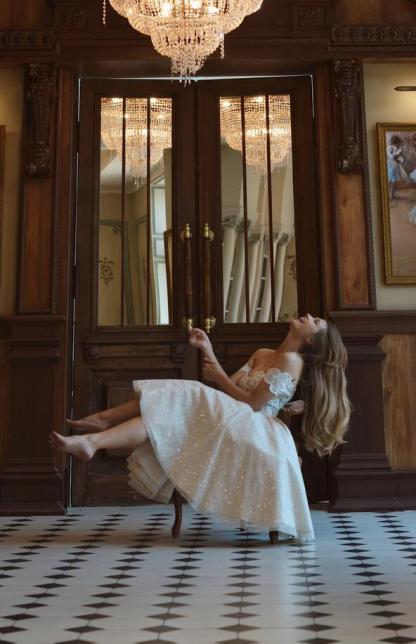 Kurze Brautkleider A Linie Glitzer | Hochzeitskleider Mit Spitze