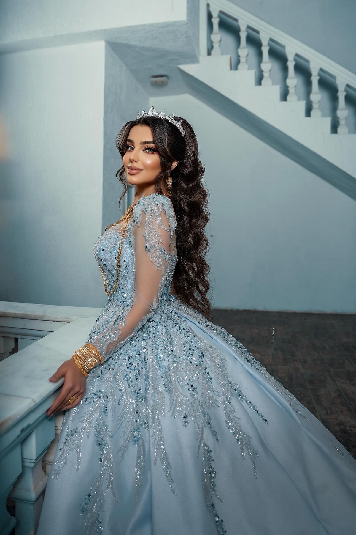 Luxurious Abendkleider Lang Blau Ballkleider mit Glitzer