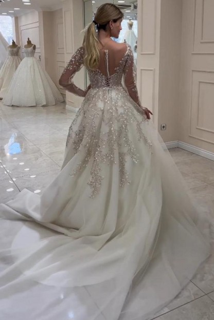 Vintage Brautkleid V Ausschnitt A Linie Spitze Hochzeitskleider Mit Ärmel