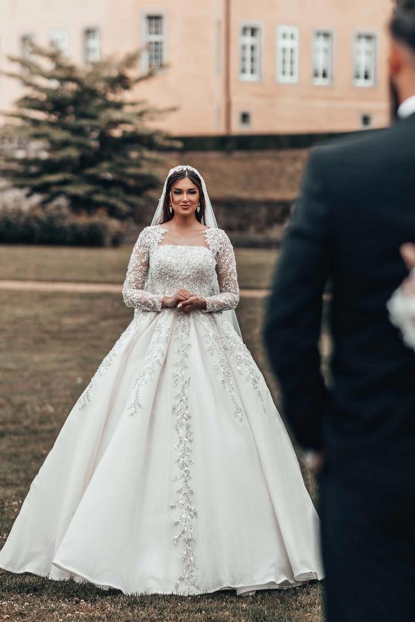 Schöne Hochzeitskleider mit Ärmel | Glitzer Brautkleider Spitze