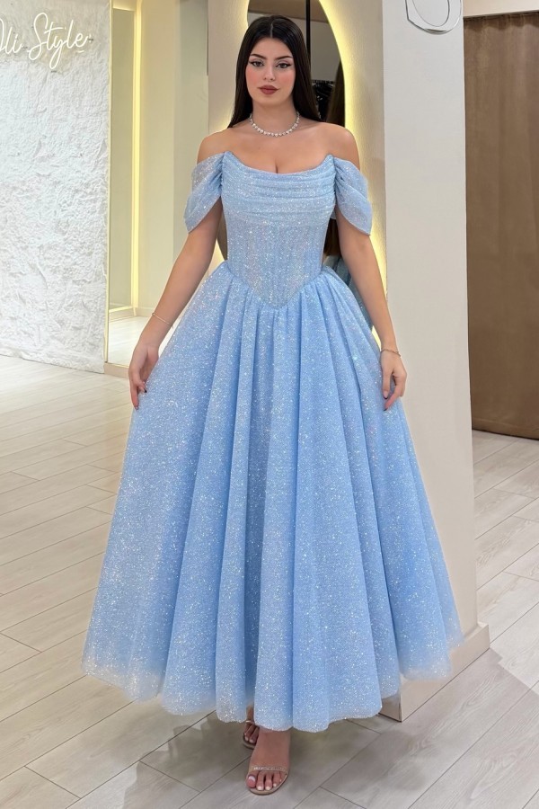 Himmel Blaue Cocktailkleider Partykleider Kurz Ballkleider Glitzer