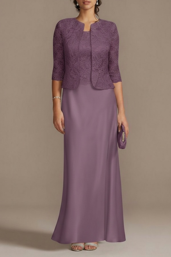 Blaue Brautmutterkleider Lang Günstig | Brautmutterkleid mit Spitze Jacke