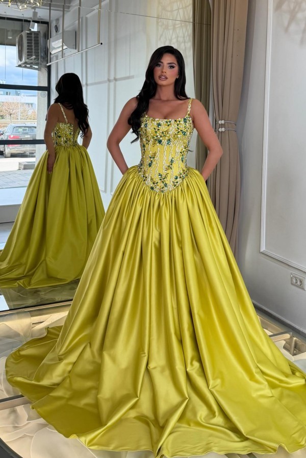 Heller Grüne Abendkleider Lang Satin Ballkleider Mit Glitzer