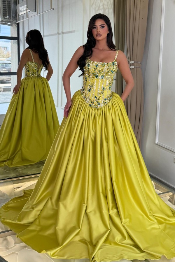 Heller Grüne Abendkleider Lang Satin Ballkleider Mit Glitzer