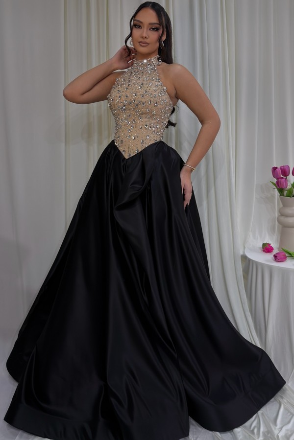 Vintage Abendkleider Lang Schwarz Ballkleid Abiballkleid mit Glitzer