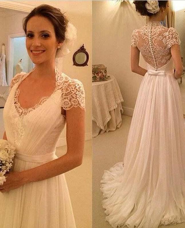 Schlichte Brautkleider Spitze Günstig Chiffon Kleider Hochzeitskleider Online-babyonlinedressde