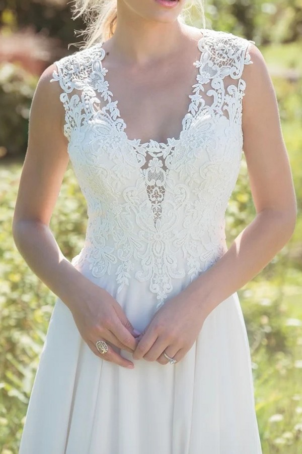 Boho Hochzeitskleider A Linie Spitze Schlicht Brautkleider Chiffon