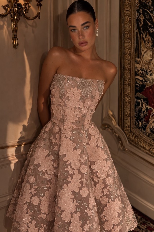 Rosa Cocktailkleider Kurz Spitze Ballkleider Glitzer Online