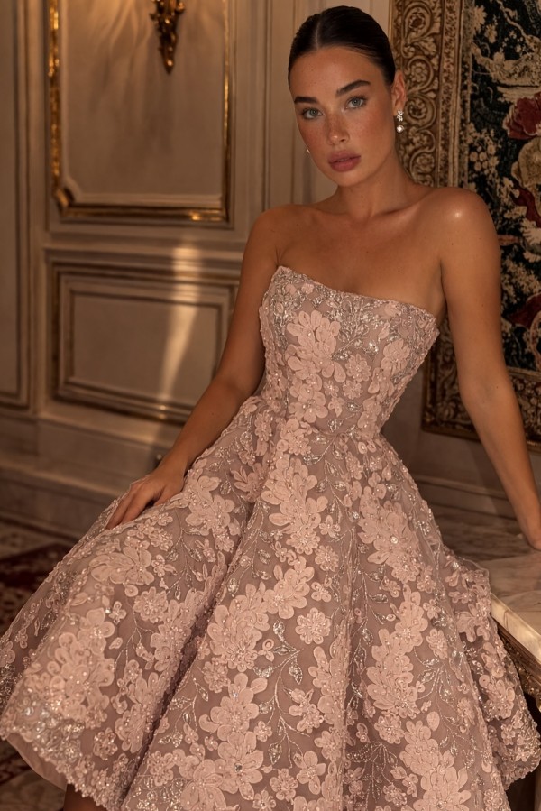 Rosa Cocktailkleider Kurz Spitze Ballkleider Glitzer Online