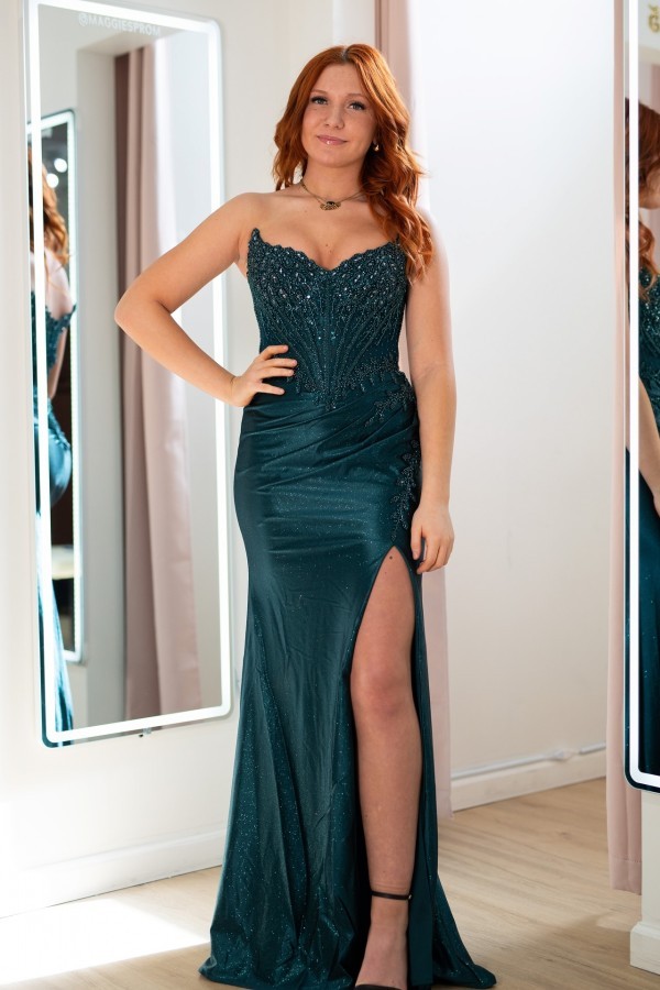 Dunkel Grünes Ballkleid Abendkleider Lang Glitzer Online Kaufen