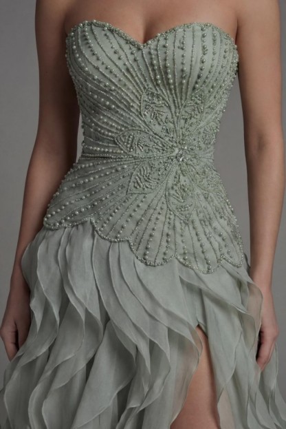 Dusty Grüne Abendkleider Lang Günstig | Abiballkleider mit Glitzer