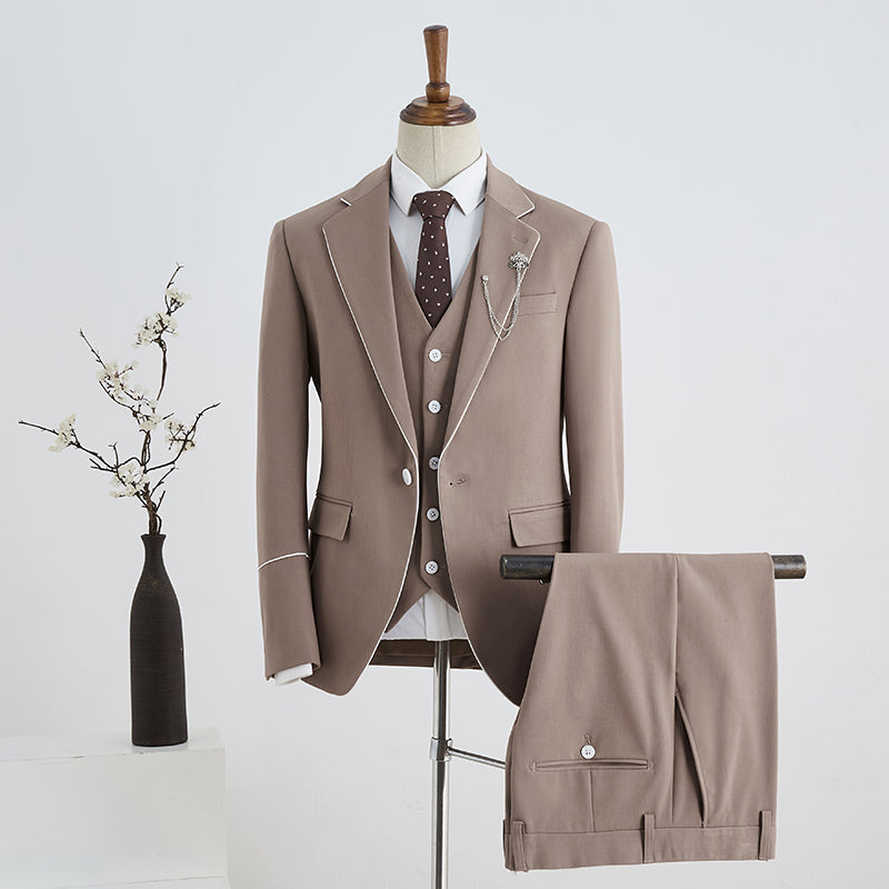 Burnell Hot Khaki 3 Pieces Notched Lapel Slim Fit Tailored Business Suit-babyonlinedressde