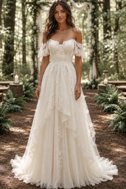 Fashion Brautkleider A Linie Spitze Boho Hochzeitskleider Günstig
