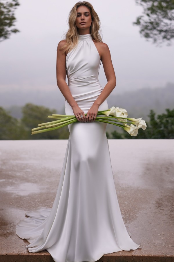 Schlichte Hochzeitskleider Meerjungfrau Satin Brautkleider Günstig