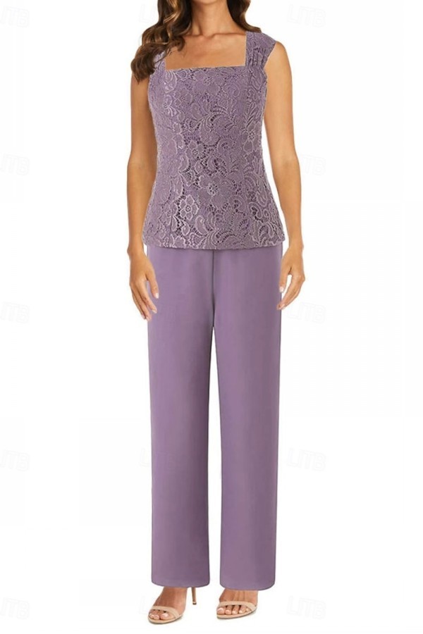 Festliche Mutter Hosenanzug Purpur Chiffon Brautmutterkleider Günstig-babyonlinedressde