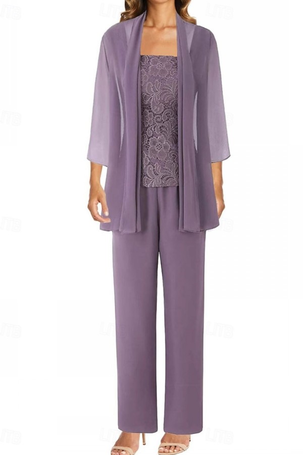Festliche Mutter Hosenanzug Purpur Chiffon Brautmutterkleider Günstig-babyonlinedressde