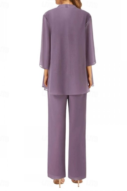 Festliche Mutter Hosenanzug Purpur Chiffon Brautmutterkleider Günstig-babyonlinedressde