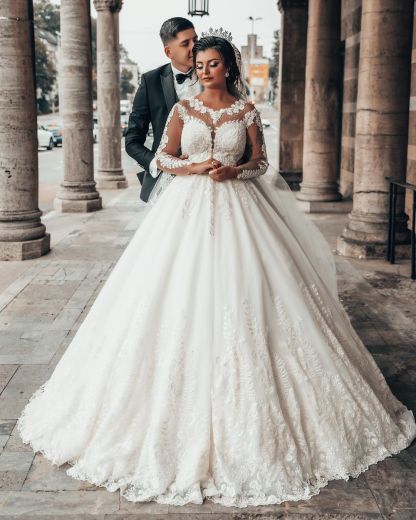 Designer A linie Hochzeitskleider Mit Ärmel | Brautkleider mit Spitze