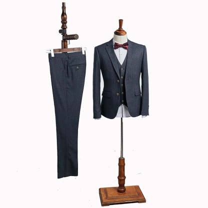 Caesar Trendy Dark Gray Striped 3 Pieces Slim Fit Custom Business Suit-babyonlinedressde