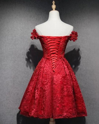Günstige Cocktailkleider Kurz Rot Knielang A Line Spitze Abiballkleider-babyonlinedressde