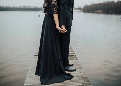 2 Teilige Brautkleid Schwarz | Hochzeitskleid Mit Spitzelärmel