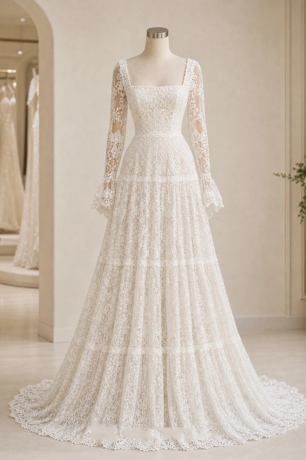 Designer Brautkleider A Linie Spitze Hochzeitskleider mit Ärmel