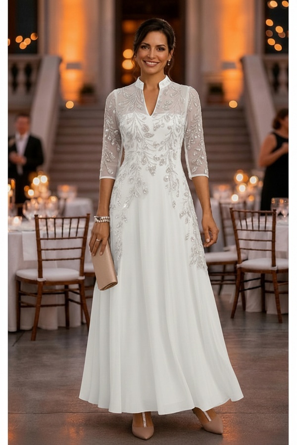 Festliche Kleider Hochzeitsparty Lang Brautmutterkleider Glitzer mit Ärmel