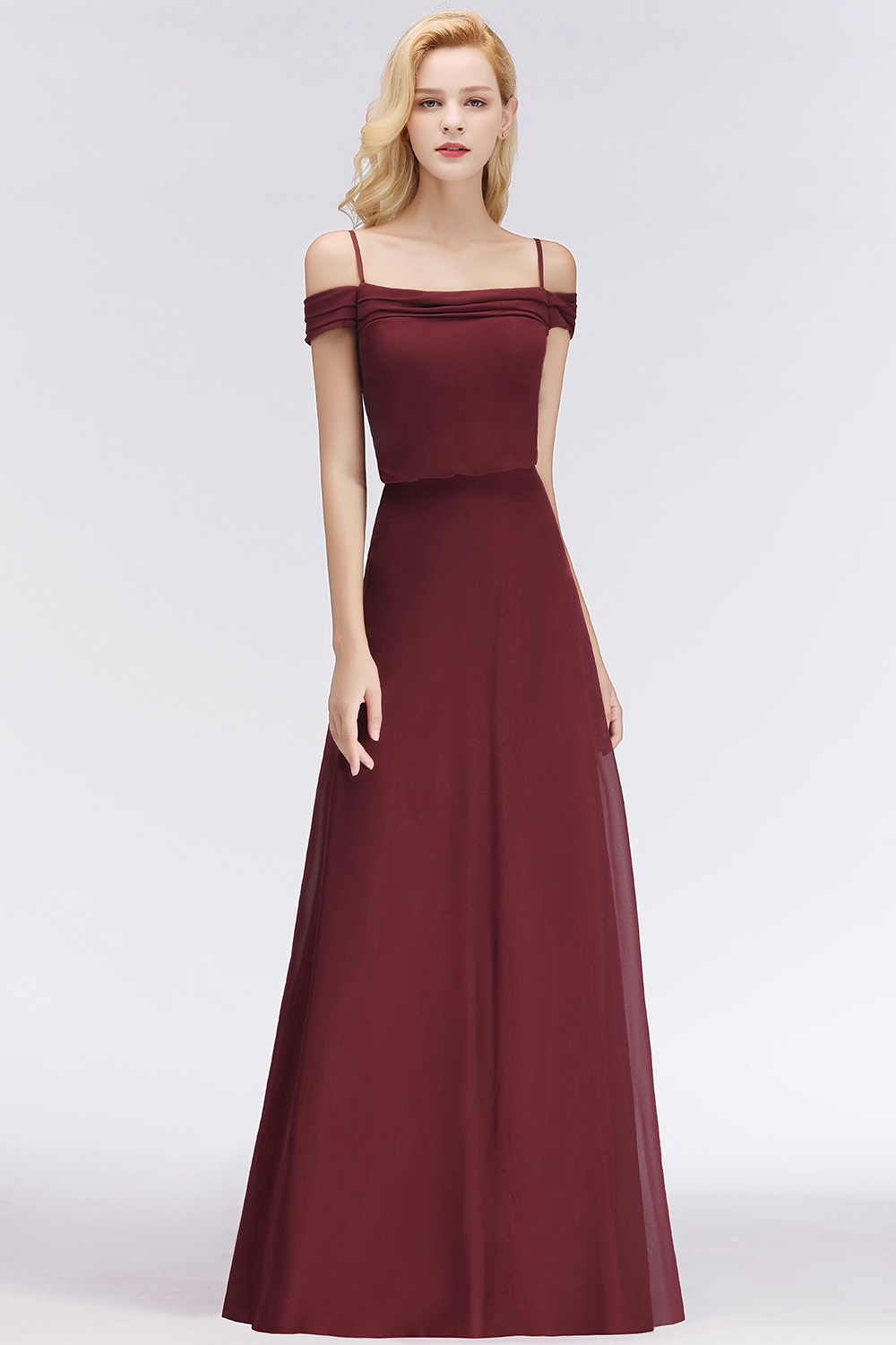 Elegante Brautjungfernkleider Weinrot Chiffon Etuikleider für Brautjungfern Online
