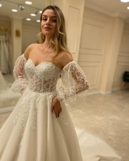 Schöne Hochzeitskleider A Linie | Brautkleider mit Spitze
