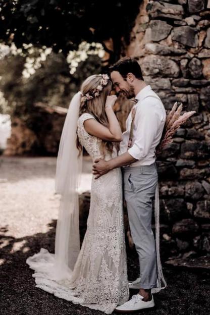 Elegante Boho Hochzeitskleider Mit Spitze Brautkleider Meerjungfrau Stil