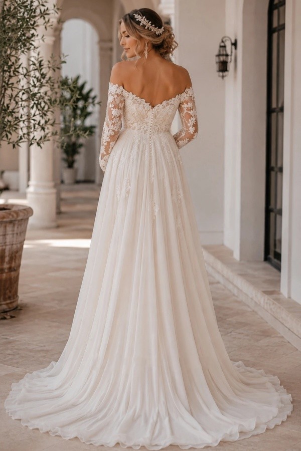 Boho Brautkleider A Linie Mit Spitze Schwangere Hochzeitskleider mit Ärmel