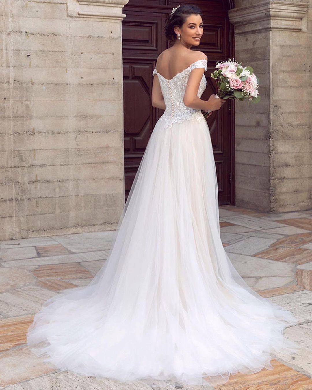 Boho Brautkleid A Linie Mit Spitze | Hochzeitsmoden Tüll Online