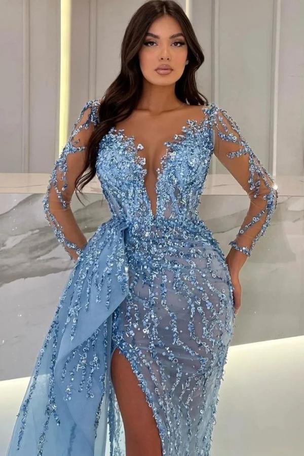 Blaue Abiballkleider Lang Glitzer | Abendkleider Günstig