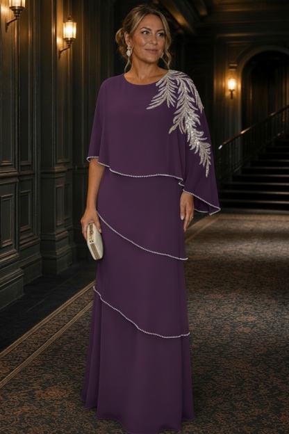 Champagner Brautmutterkleider Lang Chiffon Hochzeitsparty Kleider Glitzer
