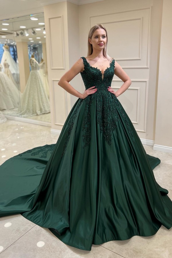 Dunkel Grüne Abendkleider Lang Prinzessin Ballkleider Mit Glitzer