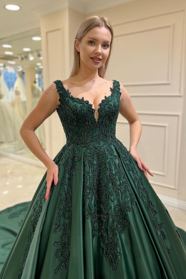 Dunkel Grüne Abendkleider Lang Prinzessin Ballkleider Mit Glitzer