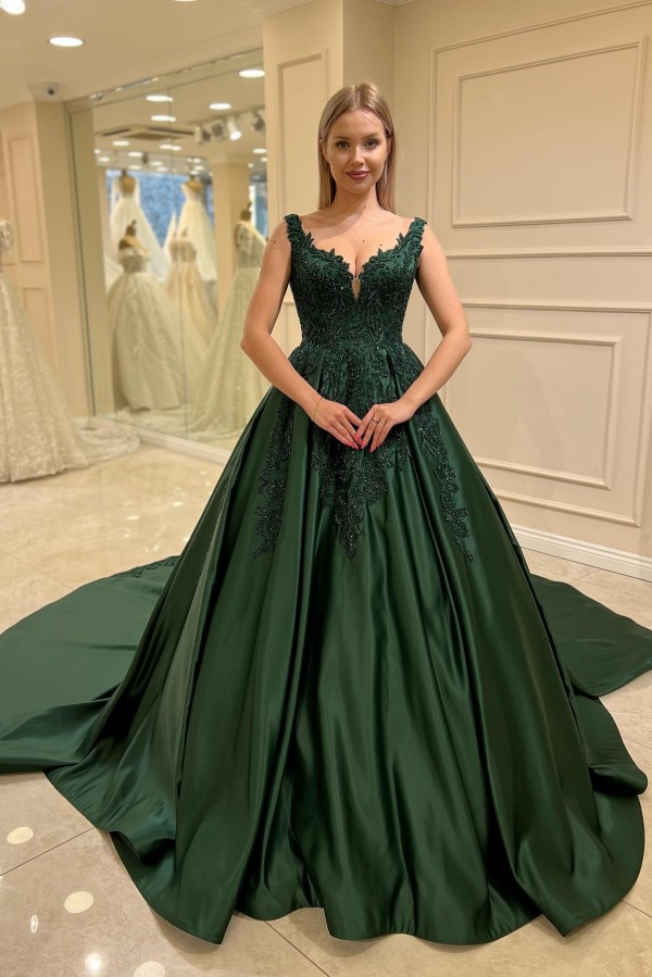 Dunkel Grüne Abendkleider Lang Prinzessin Ballkleider Mit Glitzer