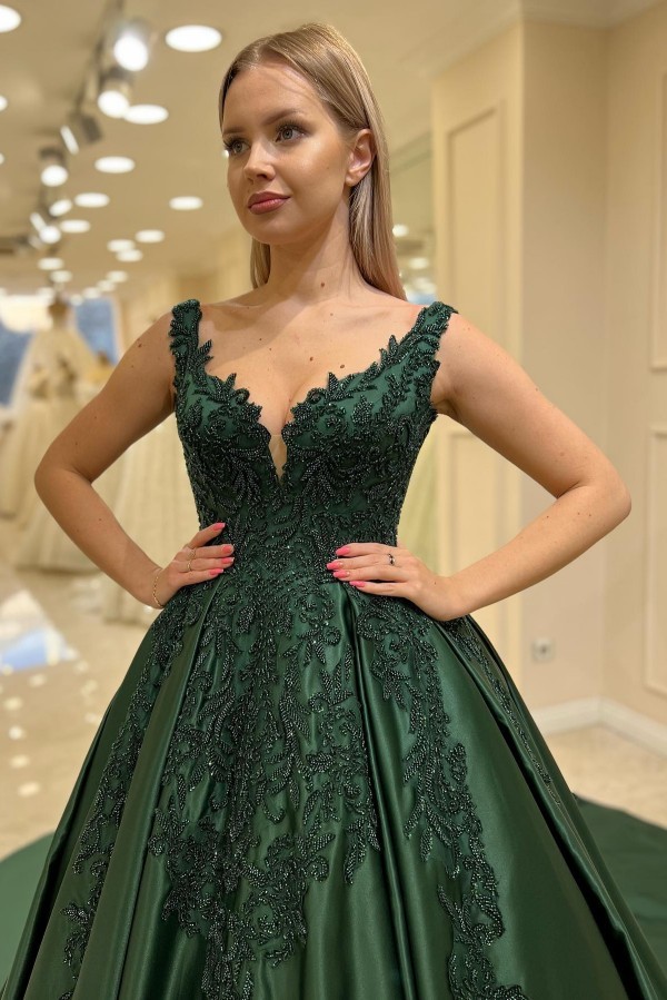 Dunkel Grüne Abendkleider Lang Prinzessin Ballkleider Mit Glitzer